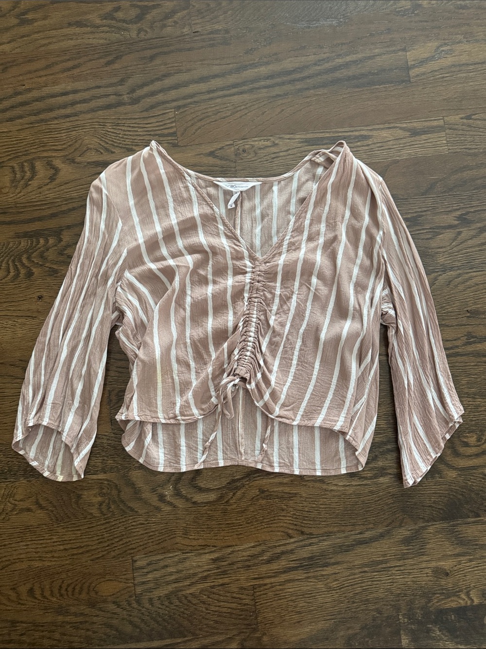 BGBG Striped Ruched V-Neck Women's Top - Blush/White